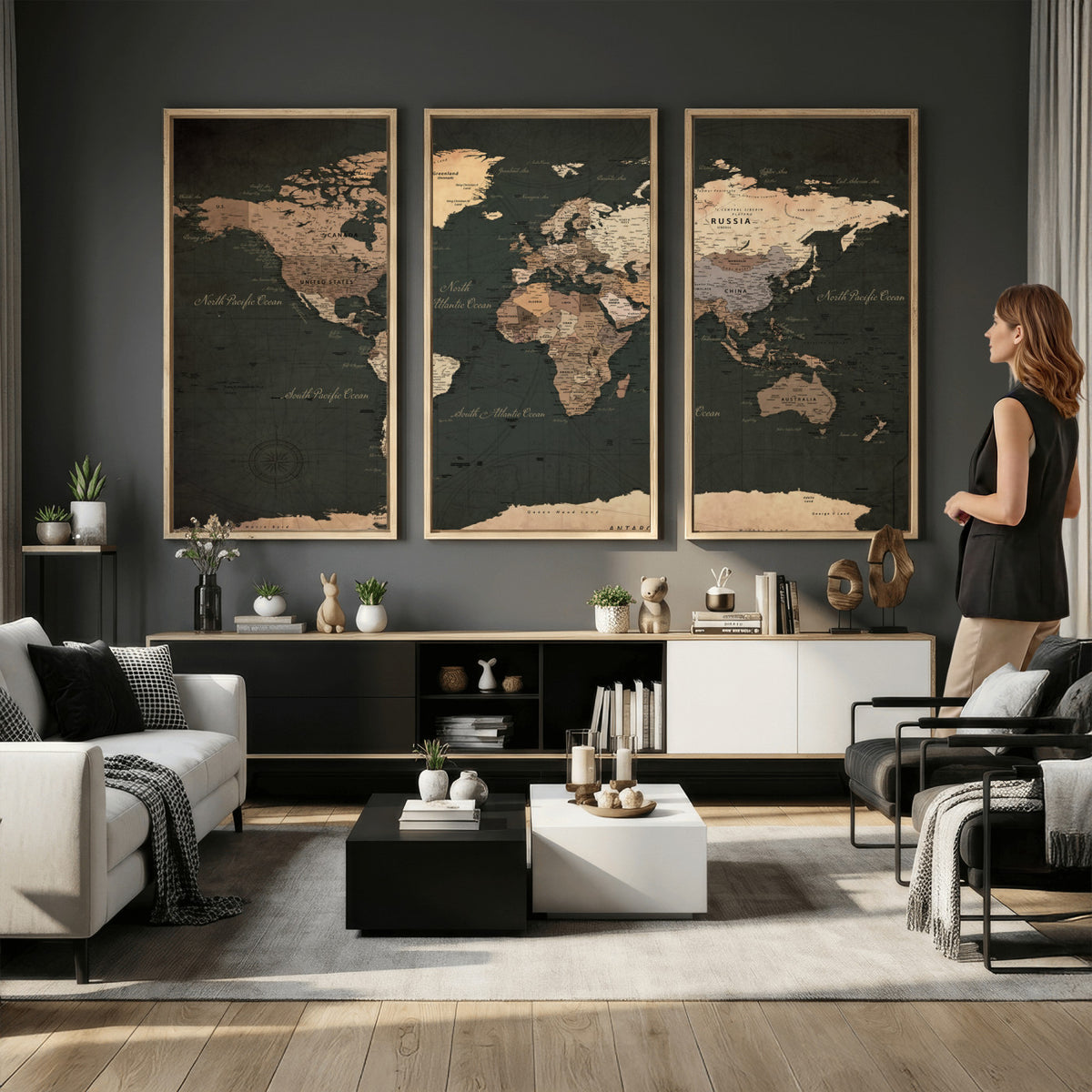 62059333-MGV-CV-36X24 - World Map Wall Art Canvas Print, Modern Decorative Framed Map Artwork Prints for Living Room, Office, Bedroom Wall Decor