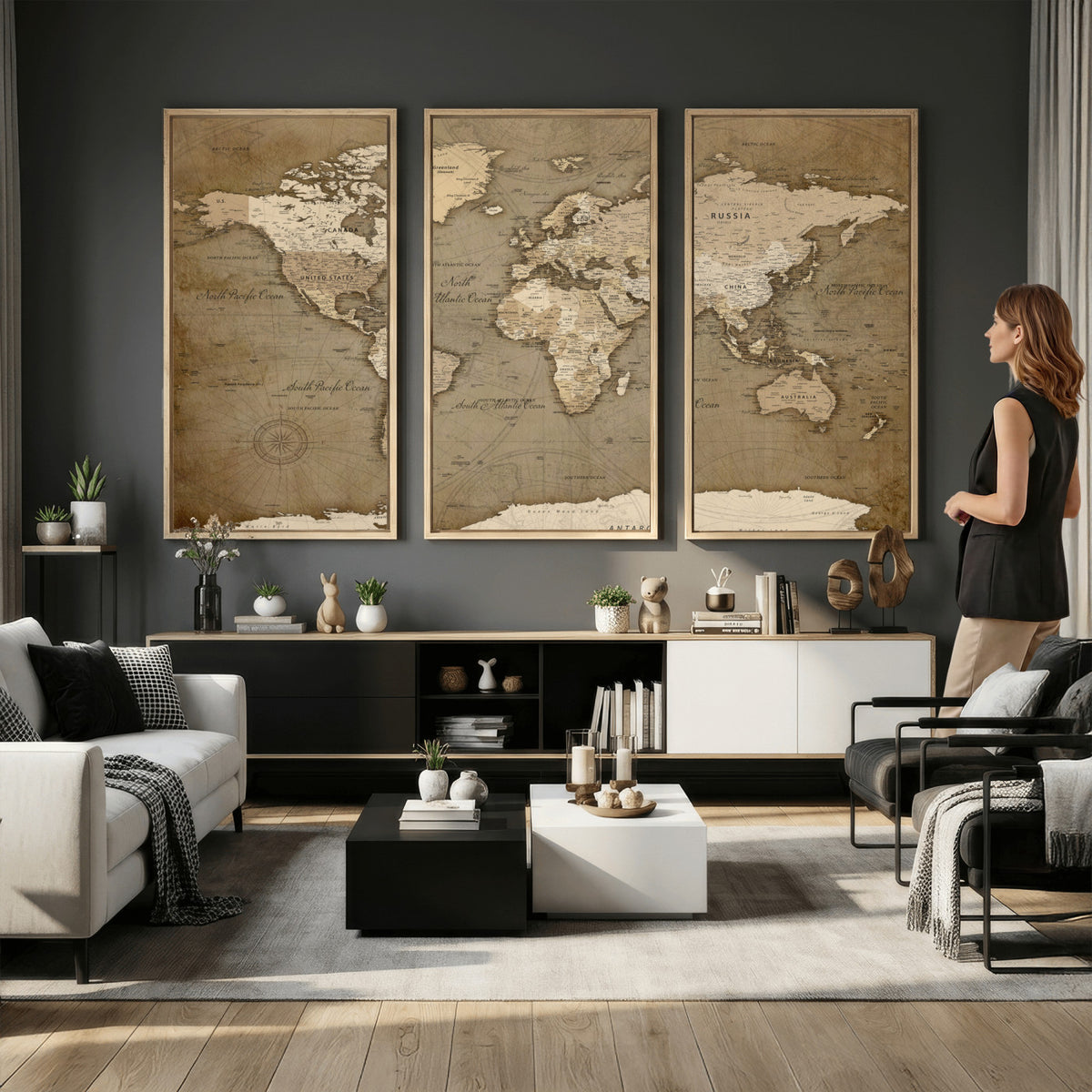 82314635-MGV-CV-36X24 - World Map Wall Art Canvas Print, Modern Decorative Framed Map Artwork Prints for Living Room, Office, Bedroom Wall Decor