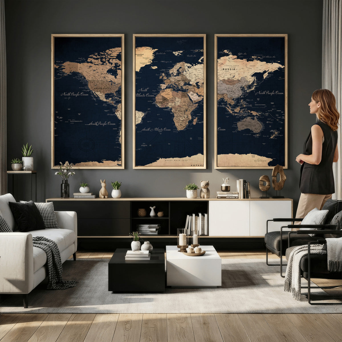 53971530-MGV-CV-36X24 - World Map Wall Art Canvas Print, Modern Decorative Framed Map Artwork Prints for Living Room, Office, Bedroom Wall Decor