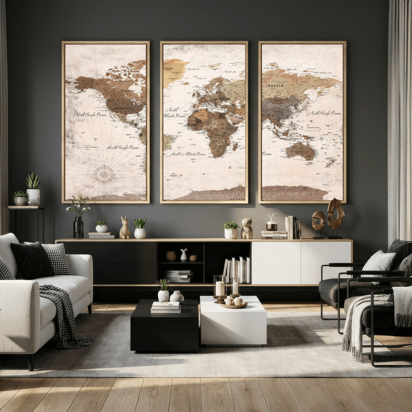 38923639-MGV-CV-36X24 - World Map Wall Art Canvas Print, Modern Decorative Framed Map Artwork Prints for Living Room, Office, Bedroom Wall Decor
