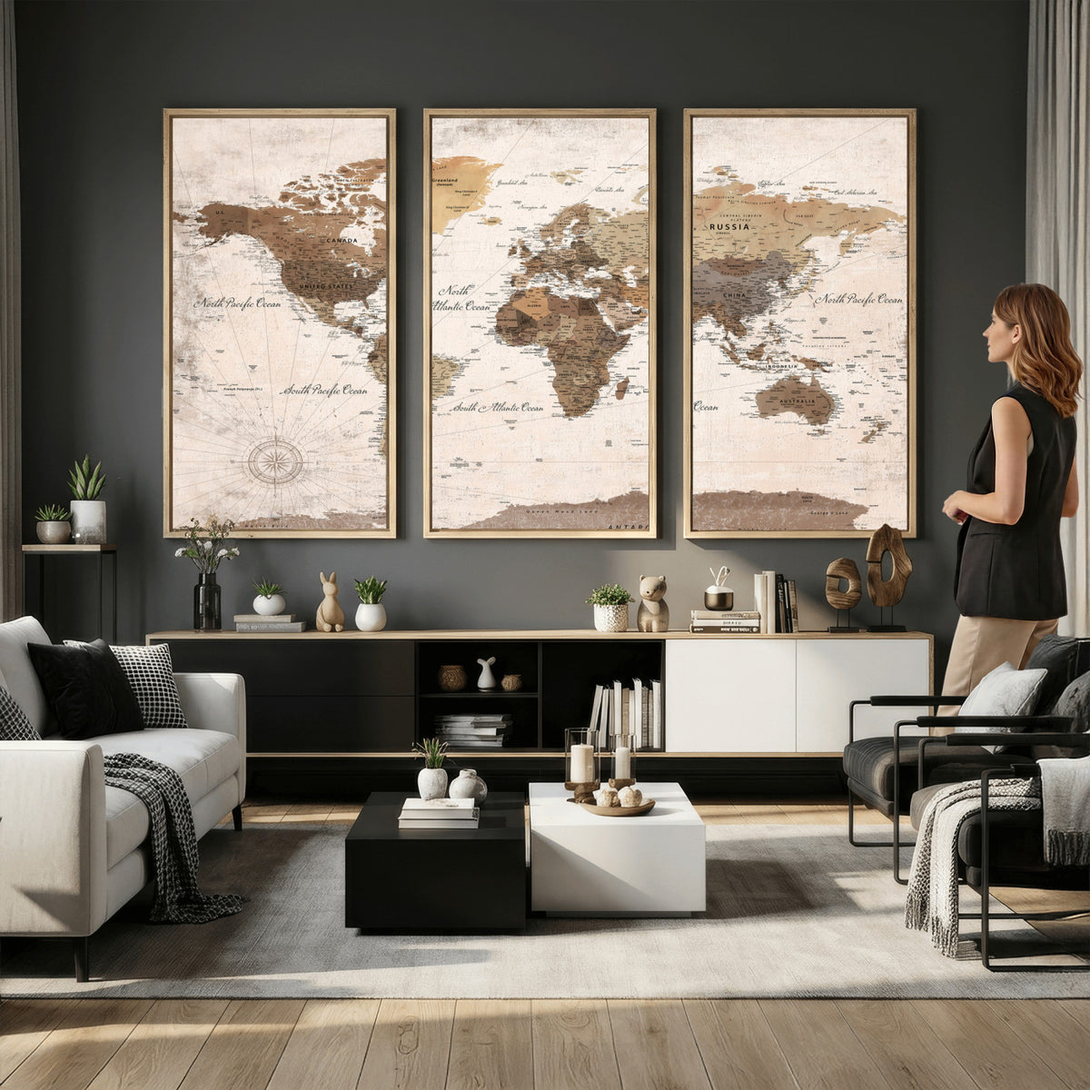 38923639-MGV-CV-36X24 - World Map Wall Art Canvas Print, Modern Decorative Framed Map Artwork Prints for Living Room, Office, Bedroom Wall Decor