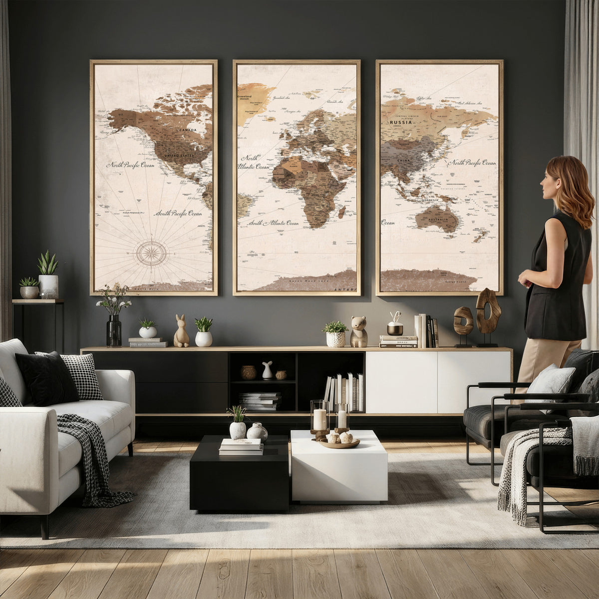 69860078-MGV-CV-36X24 - World Map Wall Art Canvas Print, Modern Decorative Framed Map Artwork Prints for Living Room, Office, Bedroom Wall Decor