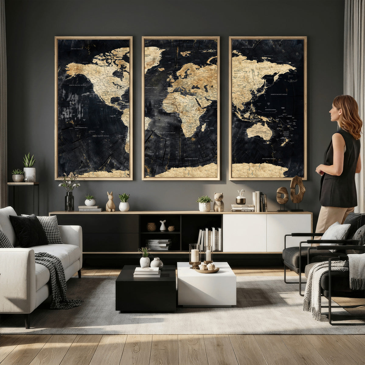 45535041-MGV-CV-36X24 - Framed Large World Map Wall Art Canvas Print for Living Room