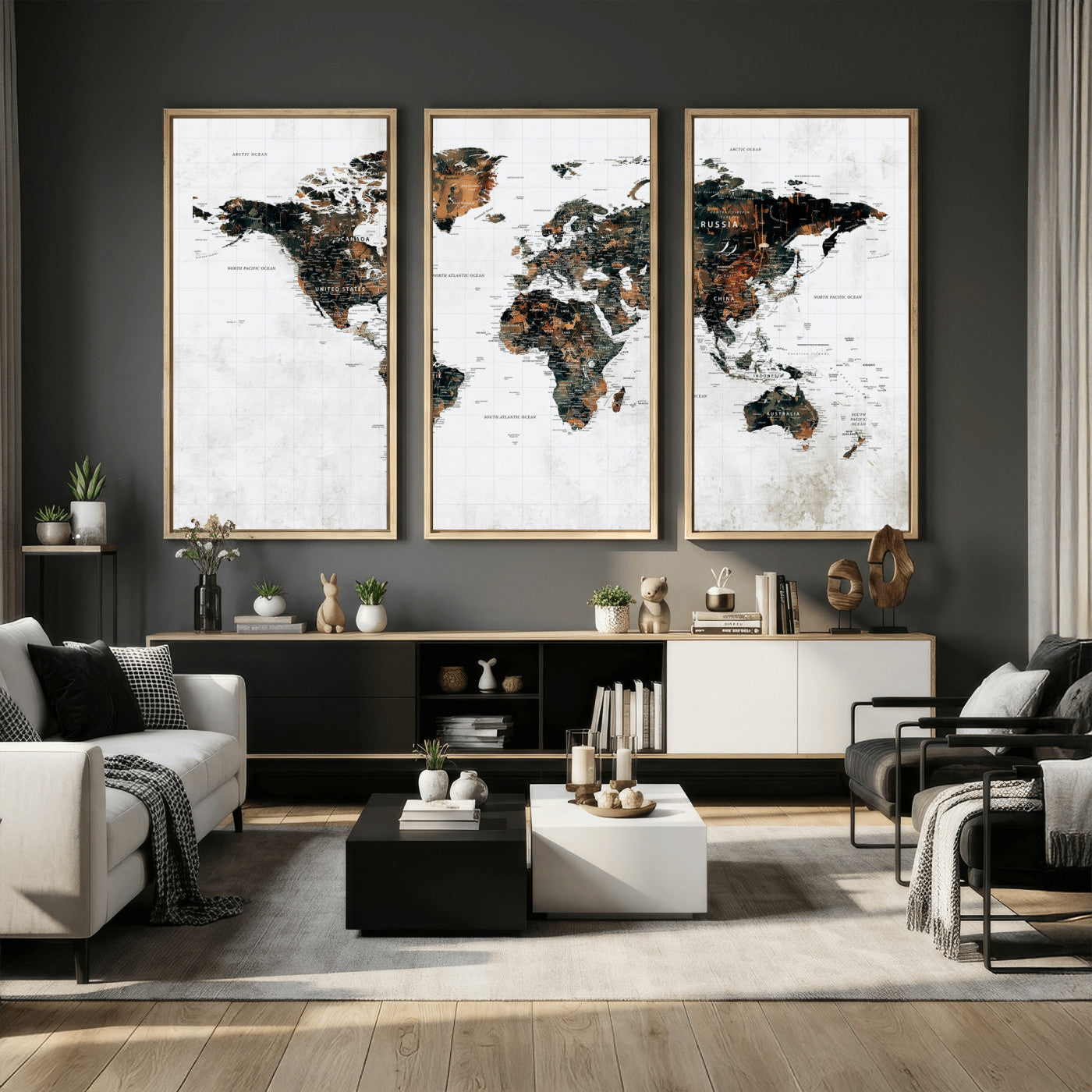 60008766-MGV-CV-36X24 - World Map Wall Art Canvas Print, Modern Decorative Framed Map Artwork Prints for Living Room, Office, Bedroom Wall Decor