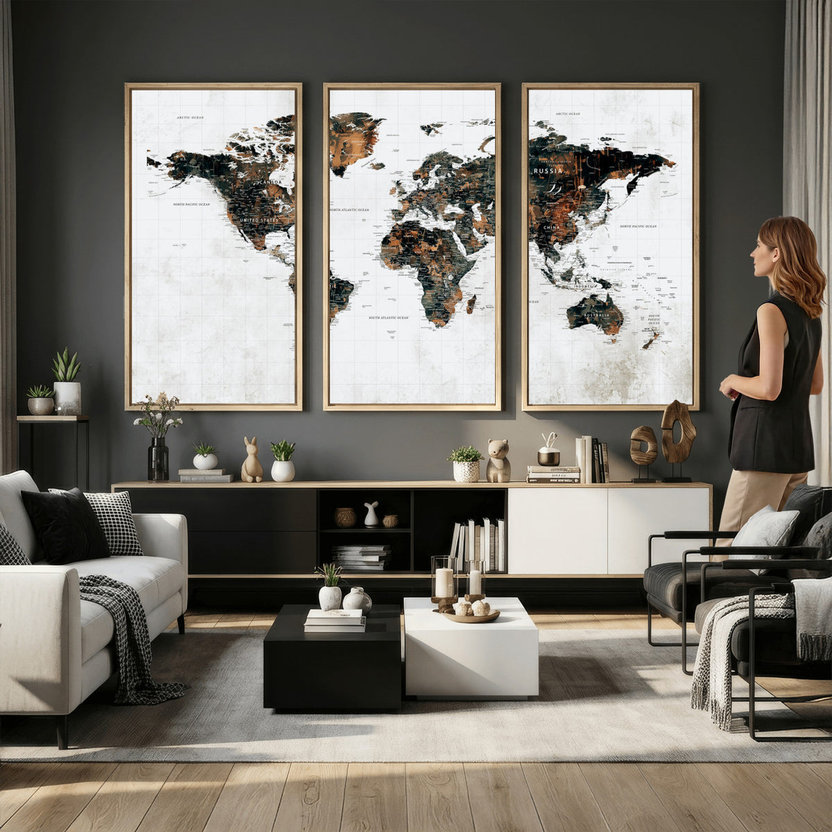 60008766-MGV-CV-36X24 - Large World Map Canvas Print – Framed Travel Map Wall Art
