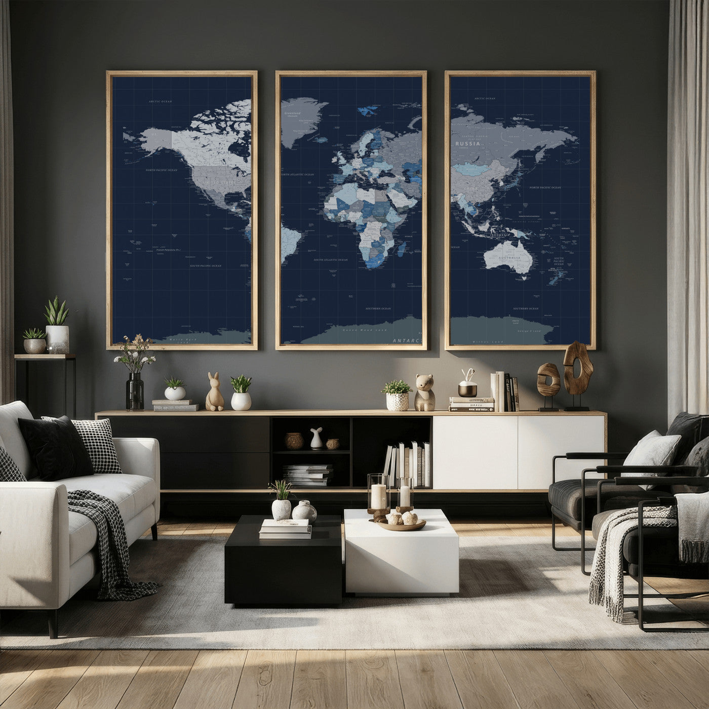 17712680-MGV-CV-36X24 - World Map Wall Art Canvas Print, Modern Decorative Framed Map Artwork Prints for Living Room, Office, Bedroom Wall Decor