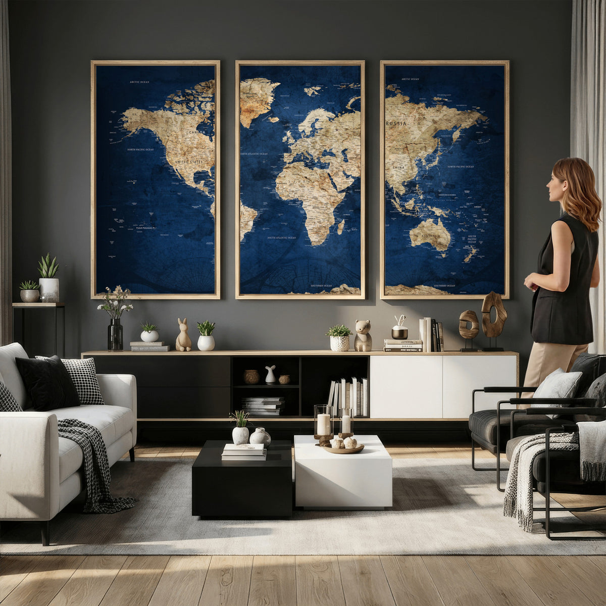 57503519-MGV-CV-36X24 - World Map Canvas Print – Framed Travel Map Wall Art for