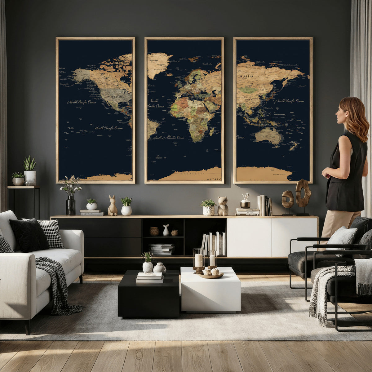94449133-MGV-CV-36X24 - Vintage World Map Canvas on the Dark Background Wall Art