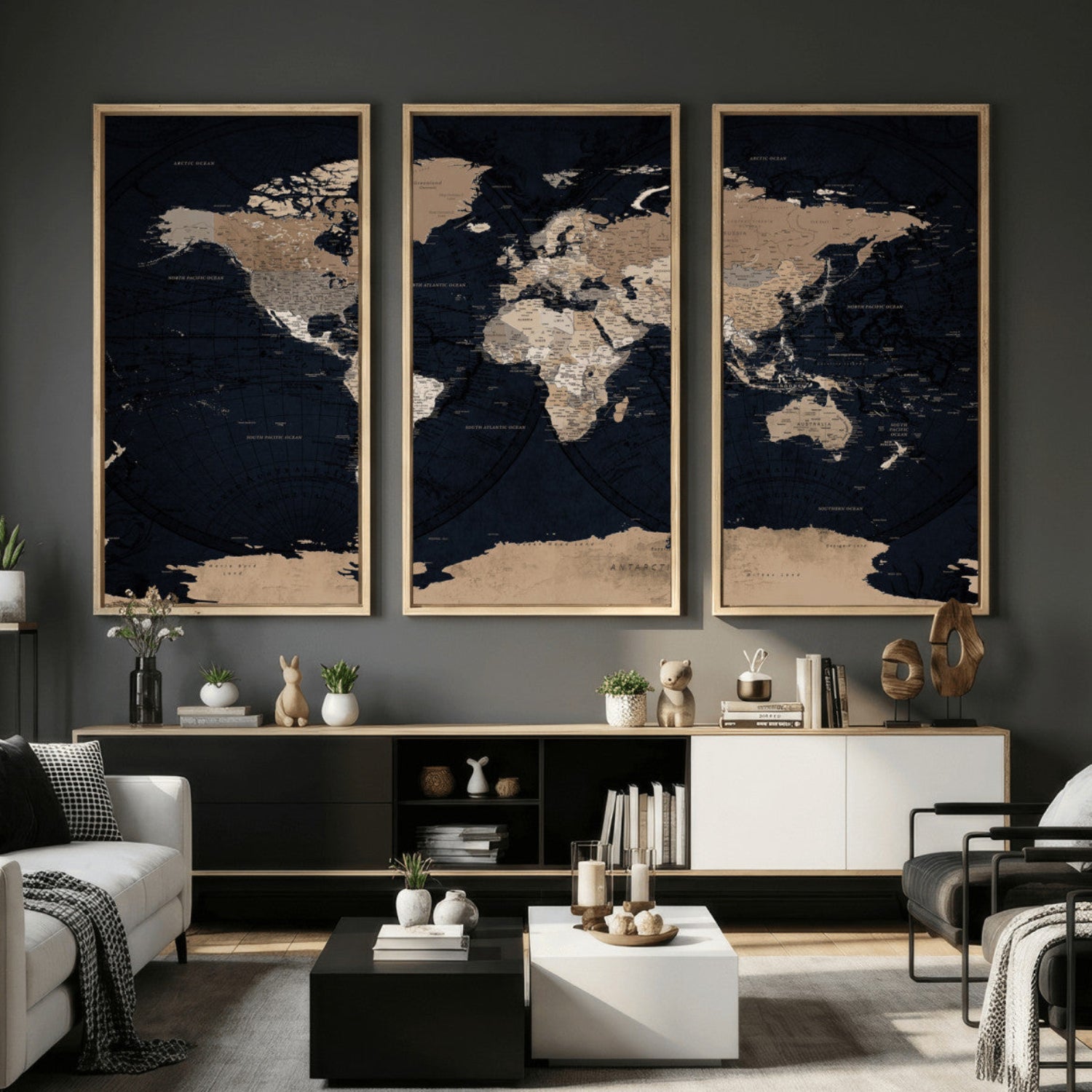 25812727-MGV-CV-36X24 - World Map Wall Art Canvas Print, Modern Decorative Framed Map Artwork Prints for Living Room, Office, Bedroom Wall Decor