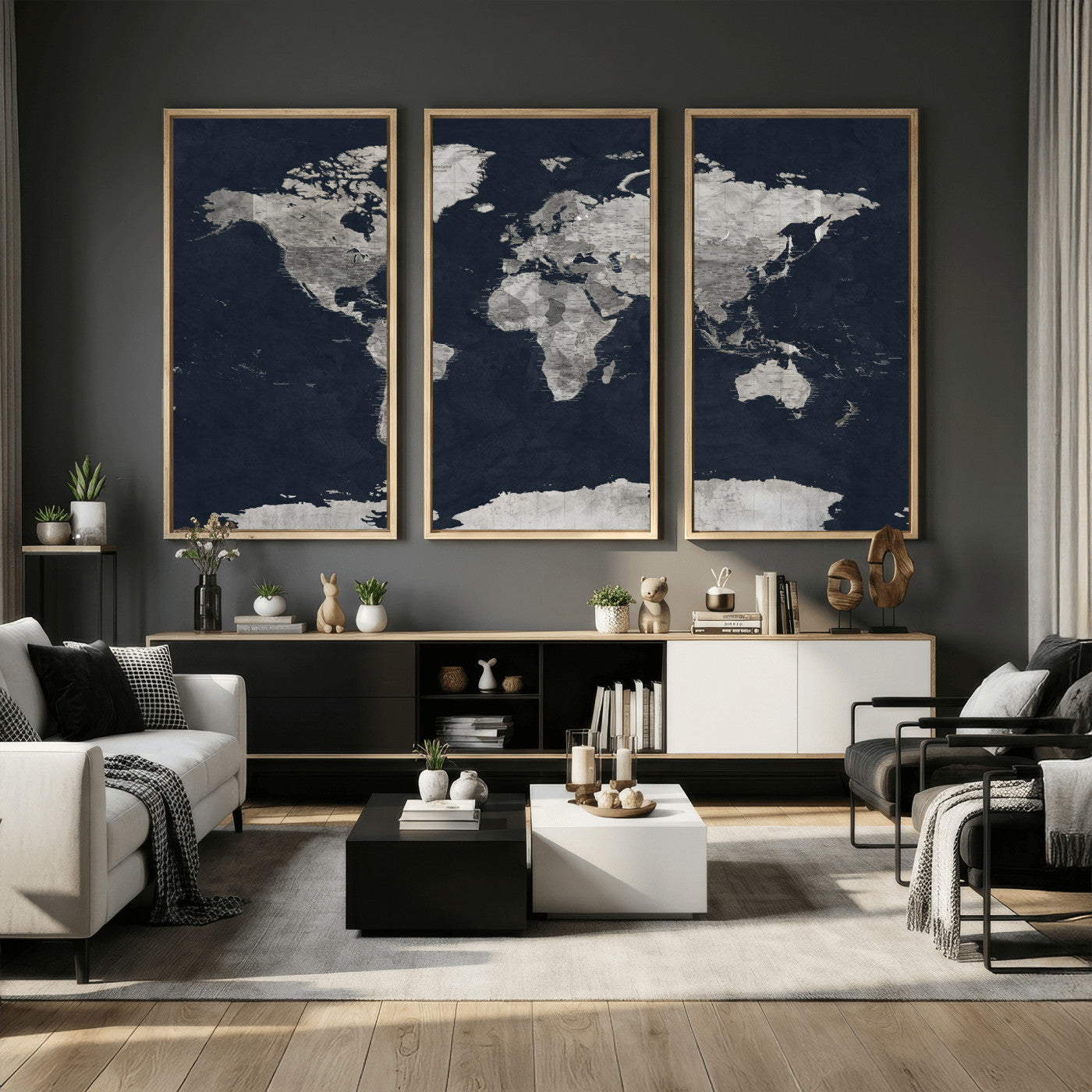 53886659-MGV-CV-36X24 - World Map Wall Art Canvas Print, Modern Decorative Framed Map Artwork Prints for Living Room, Office, Bedroom Wall Decor
