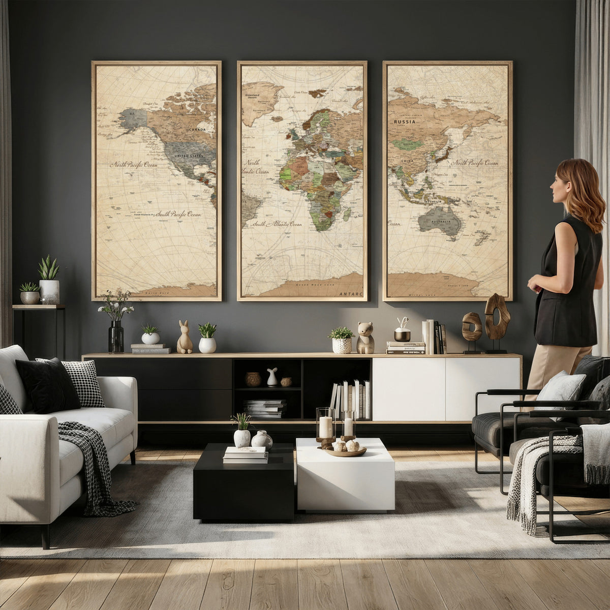 16856902-MGV-CV-36X24 - Vintage World Map Canvas Wall Art - Rustic Grunge Texture