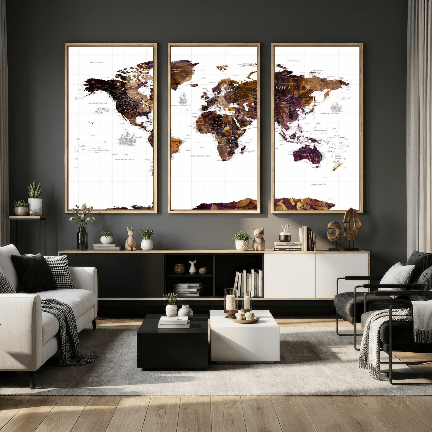 34792695-MGV-CV-36X24 - World Map Wall Art Canvas Print, Modern Decorative Framed Map Artwork Prints for Living Room, Office, Bedroom Wall Decor