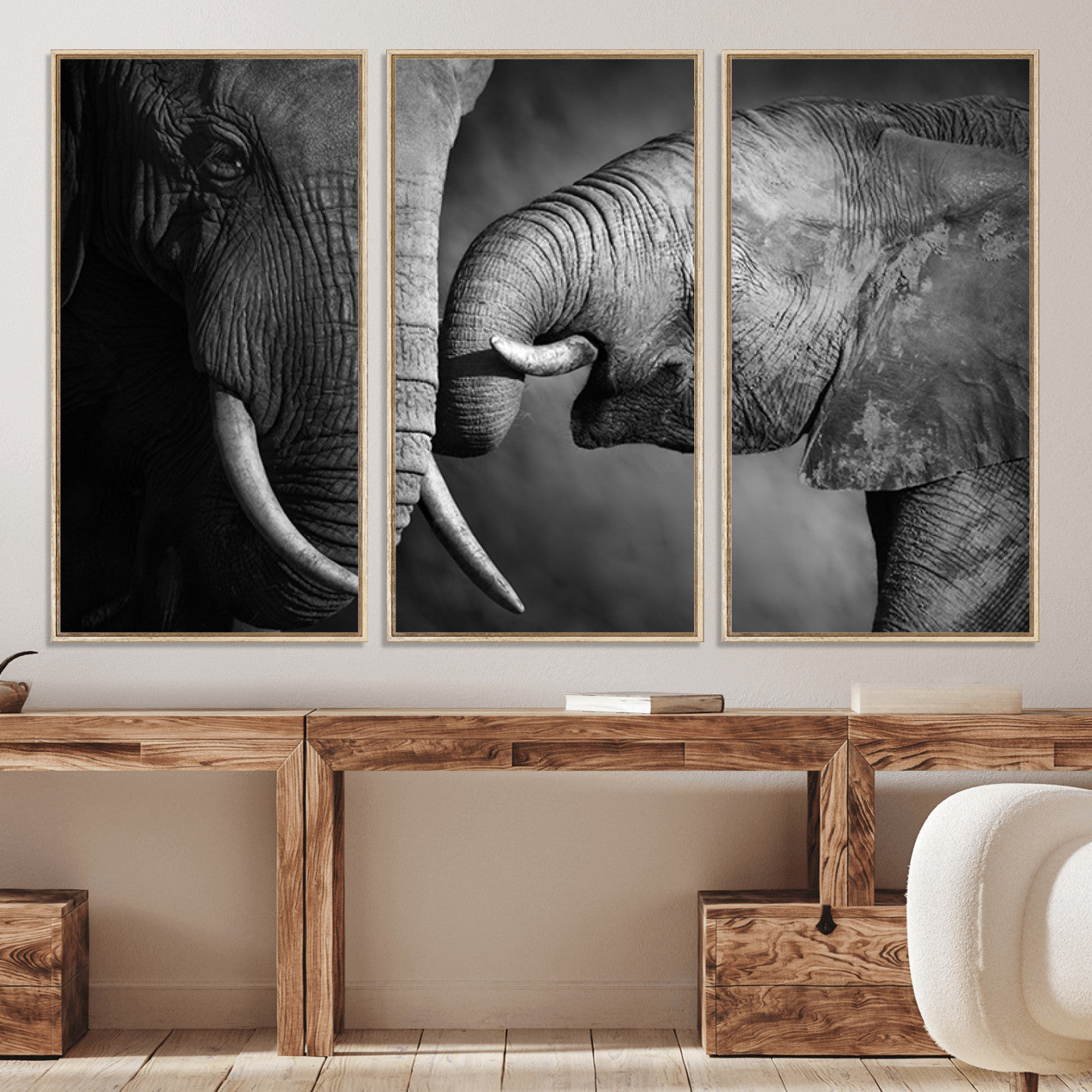 42691-MGV-CV-36X24-Elephant Family Wall Art Canvas, Framed Elephant Family Canvas Print