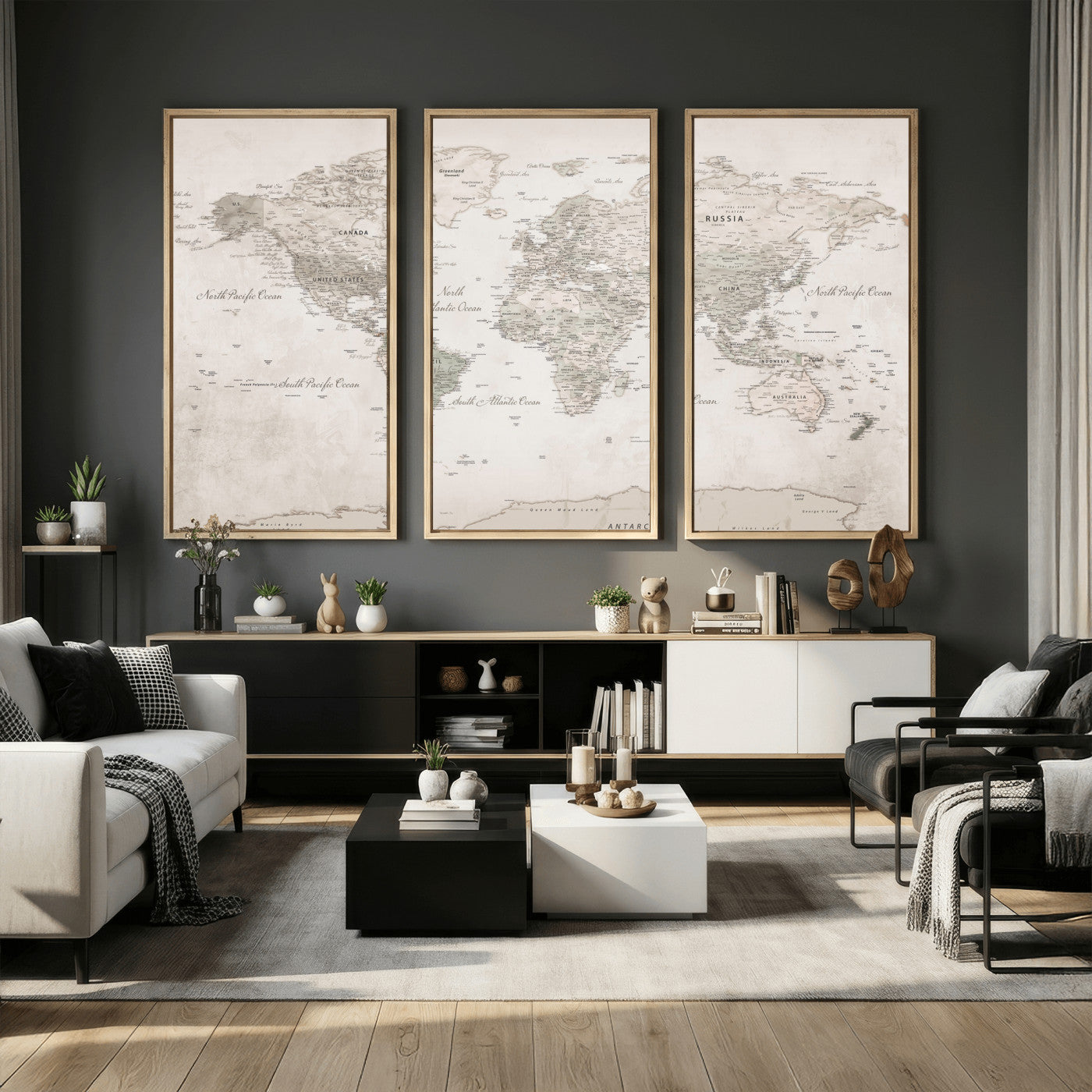 90355419-MGV-CV-36X24 - World Map Wall Art Canvas Print, Modern Decorative Framed Map Artwork Prints for Living Room, Office, Bedroom Wall Decor