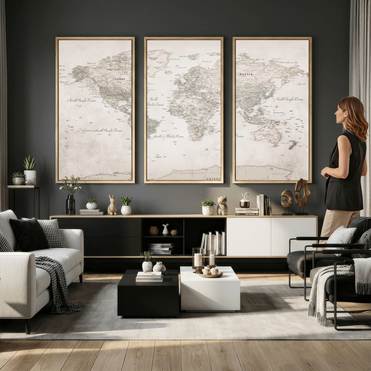 90355419-MGV-CV-36X24 - Antique Style World Map Canvas Print | Vintage Detailed World Map Art for Travel Lovers