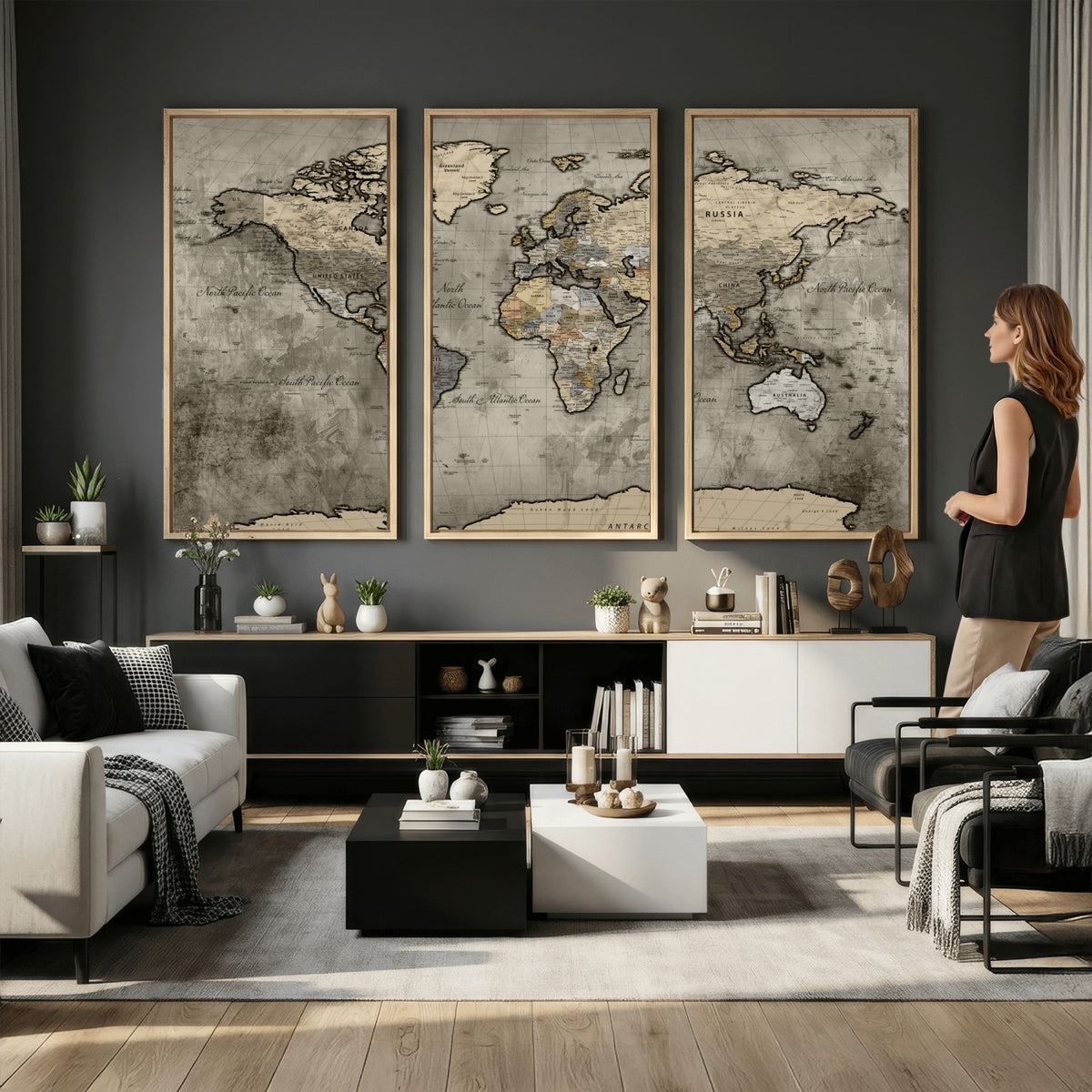 85218700-MGV-CV-36X24 - World Map Canvas Print, Detailed Map of the World Wall Art