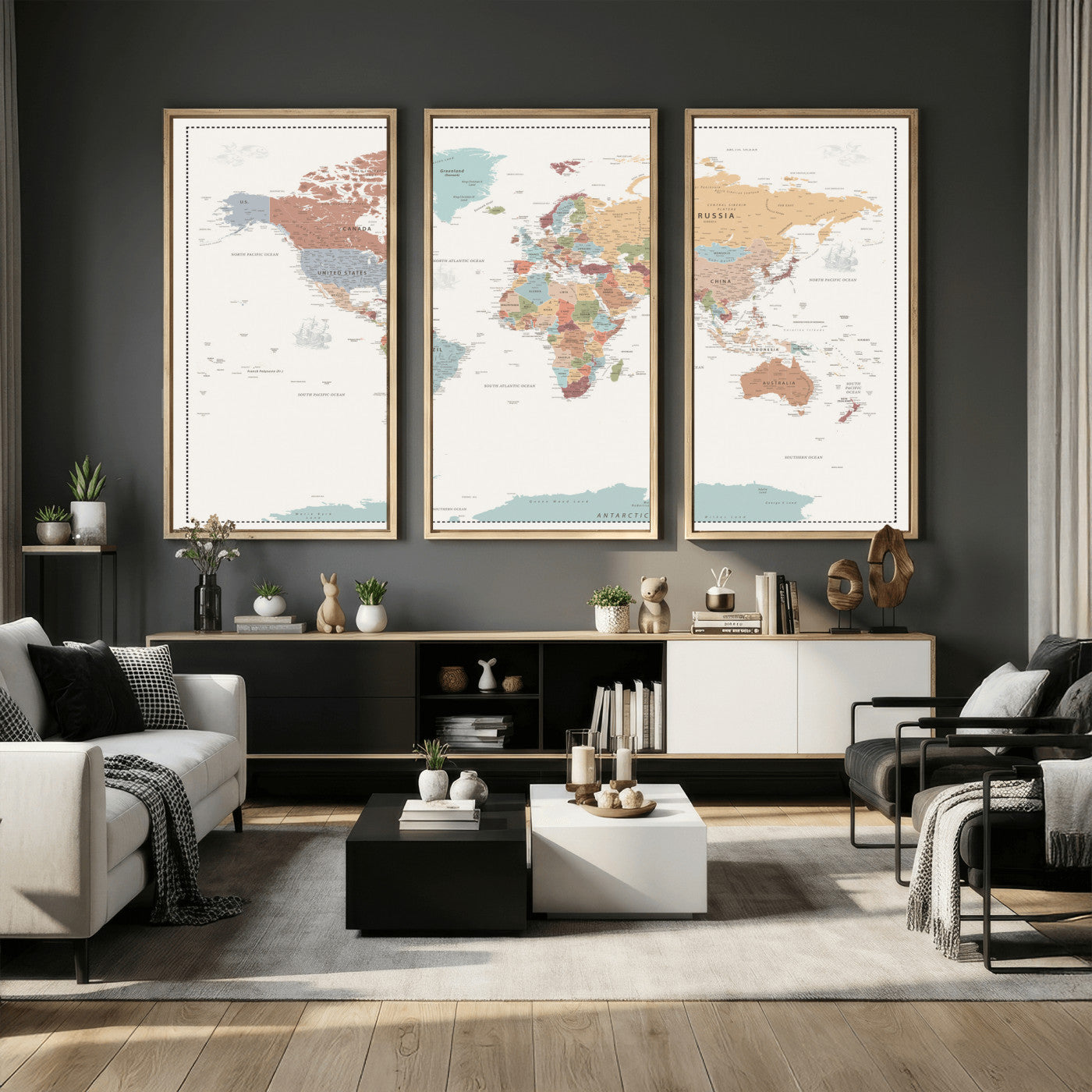 63447567-MGV-CV-36X24 - World Map Wall Art Canvas Print, Modern Decorative Framed Map Artwork Prints for Living Room, Office, Bedroom Wall Decor