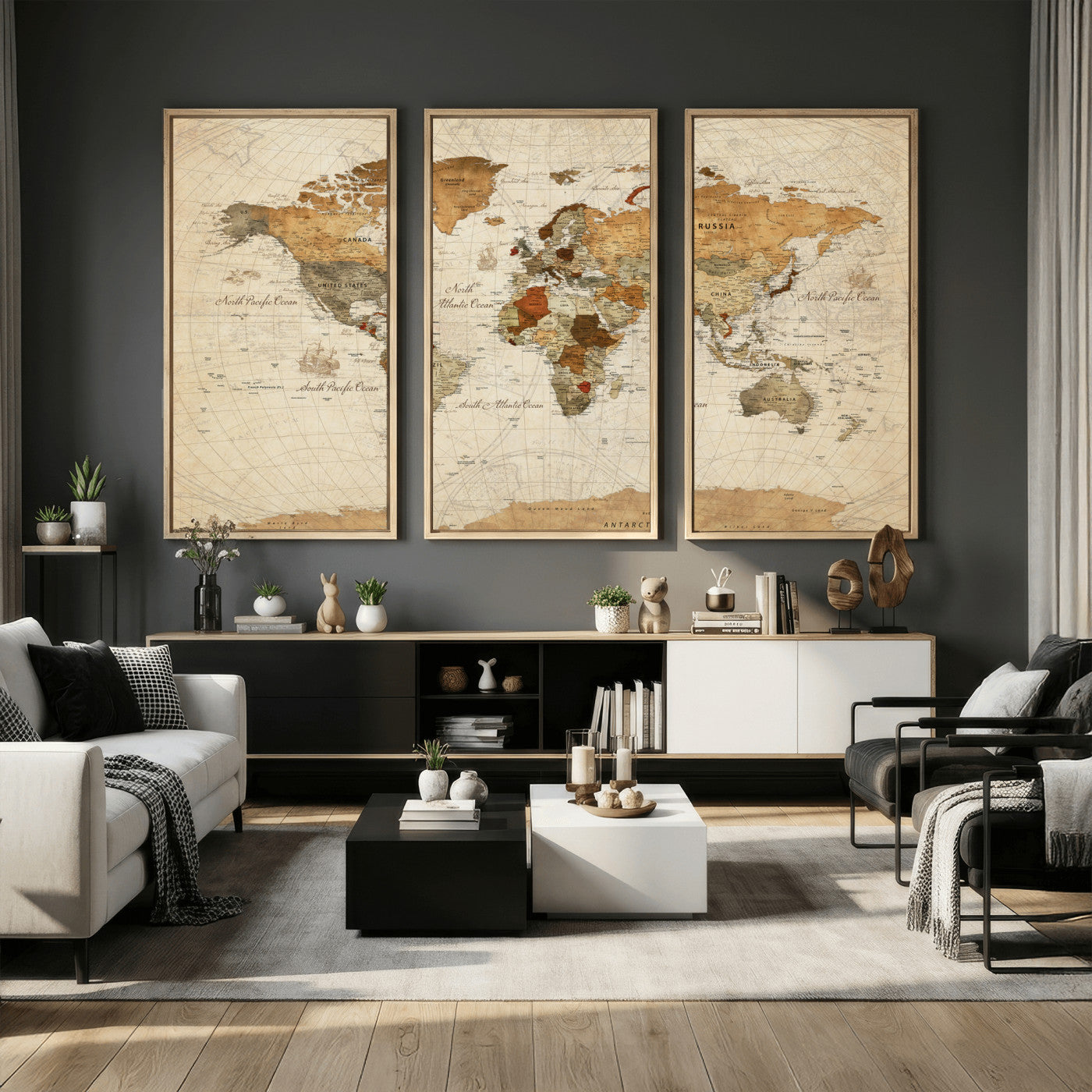 29684537-MGV-CV-36X24 - World Map Wall Art Canvas Print, Modern Decorative Framed Map Artwork Prints for Living Room, Office, Bedroom Wall Decor