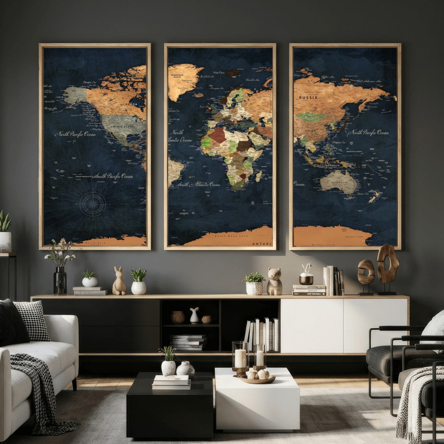 53717402-MGV-CV-36X24 - World Map Wall Art Canvas Print, Modern Decorative Framed Map Artwork Prints for Living Room, Office, Bedroom Wall Decor