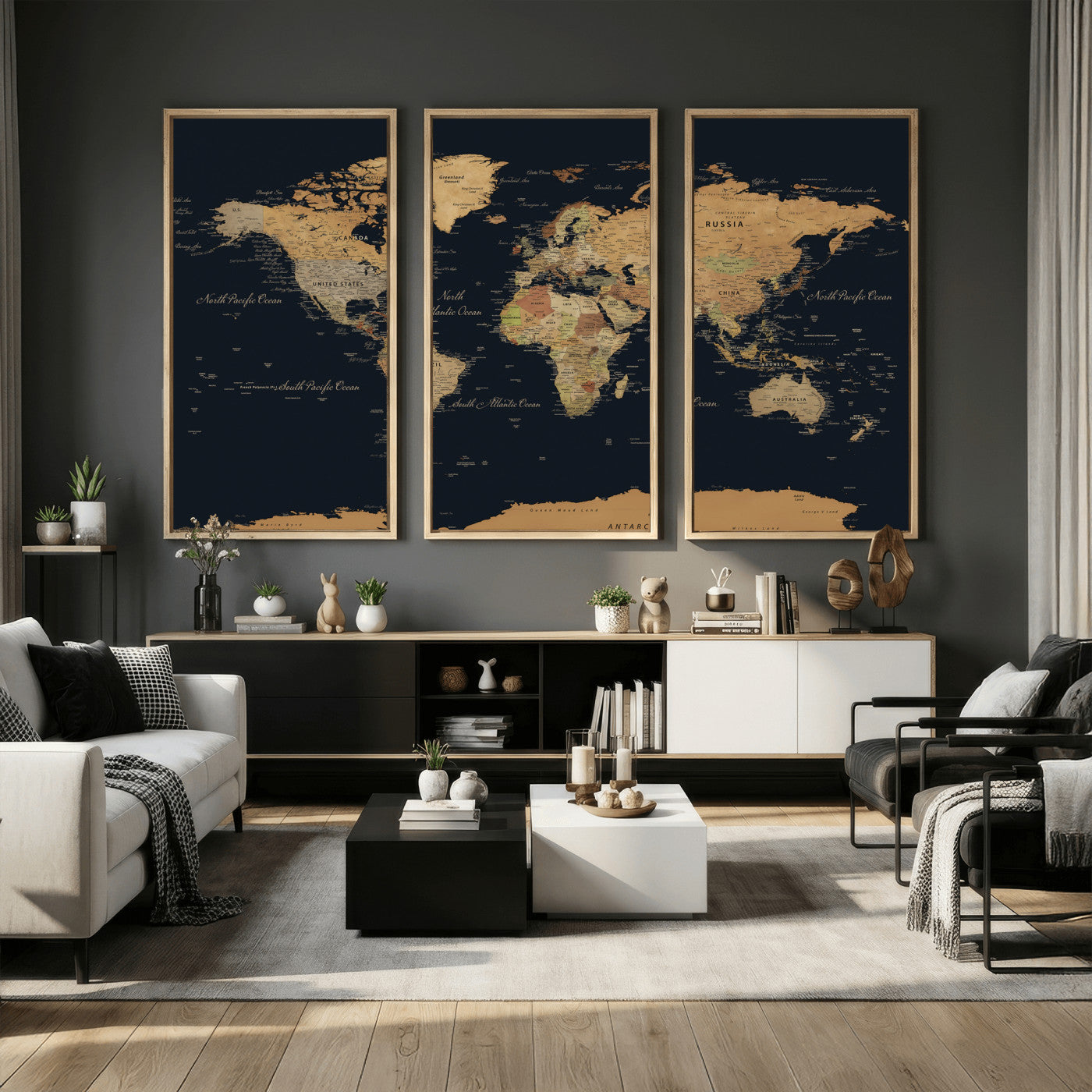 36916368-MGV-CV-36X24 - World Map Wall Art Canvas Print, Modern Decorative Framed Map Artwork Prints for Living Room, Office, Bedroom Wall Decor