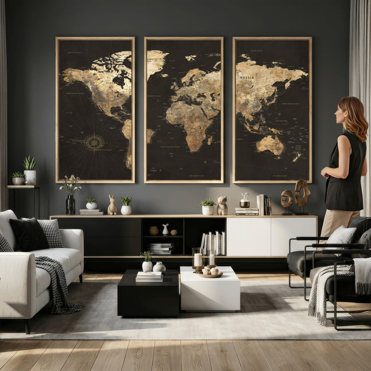 70985630-MGV-CV-36X24 - Framed World Map with Pin Canvas Print – Detailed World Map