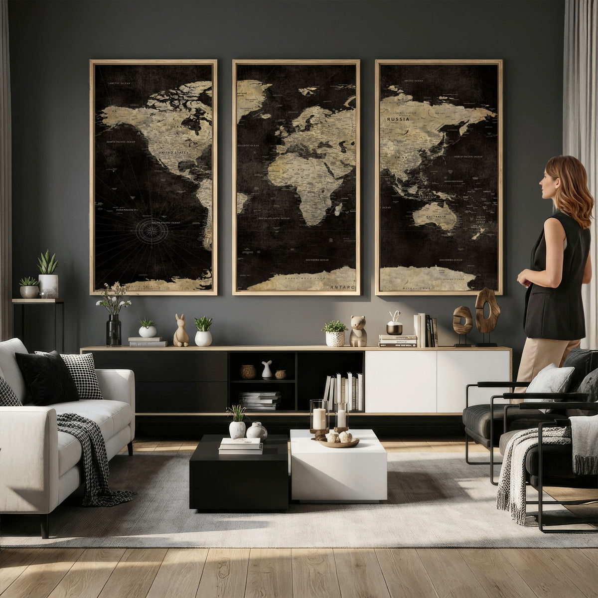 60653880-MGV-CV-36X24 - Push Pin World Map Canvas Wall Art Print, Interactive Travel