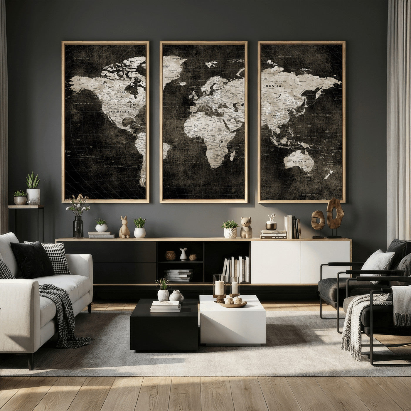 94581666-MGV-CV-36X24 - World Map Wall Art Canvas Print, Modern Decorative Framed Map Artwork Prints for Living Room, Office, Bedroom Wall Decor