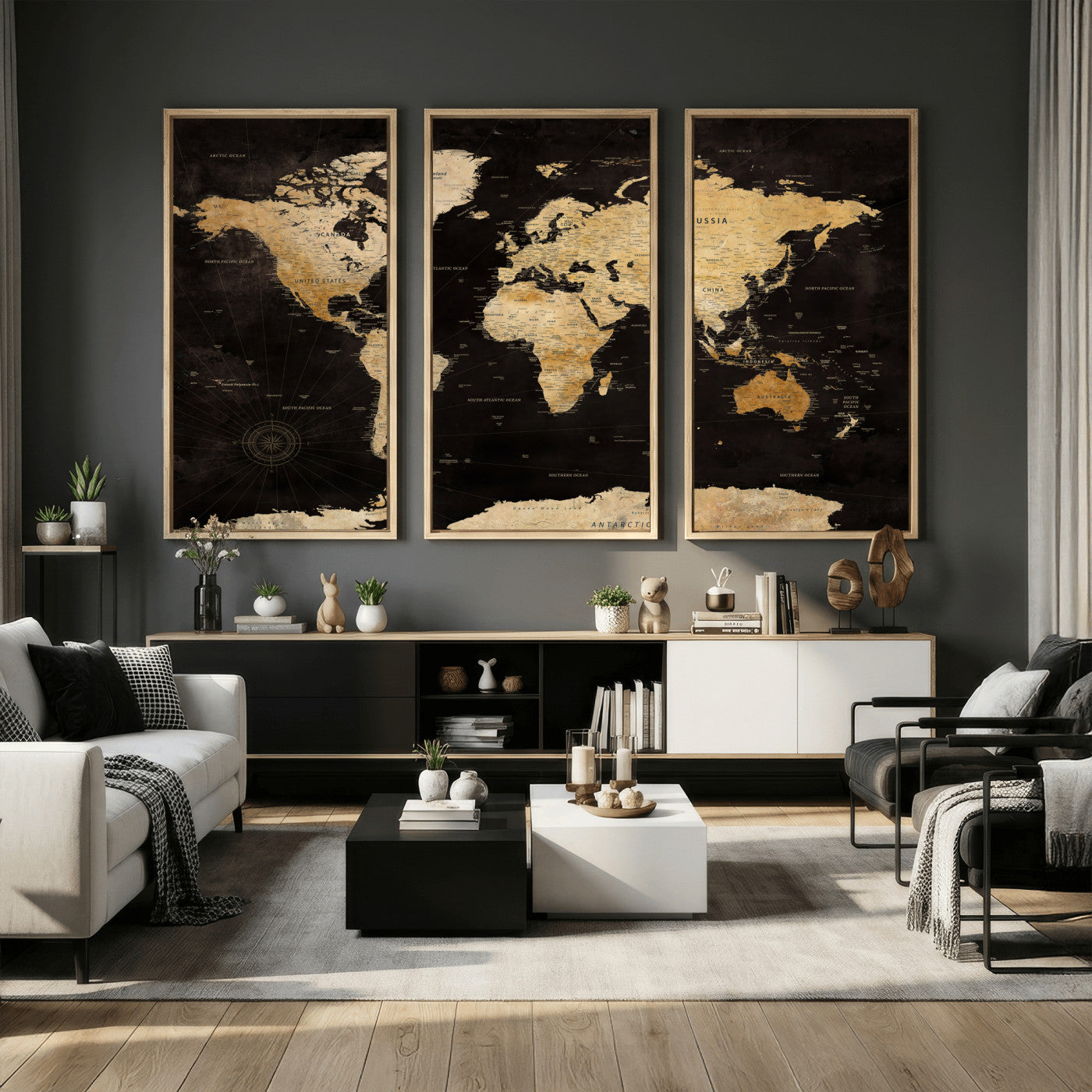 70468159-MGV-CV-36X24 - World Map Wall Art Canvas Print, Modern Decorative Framed Map Artwork Prints for Living Room, Office, Bedroom Wall Decor