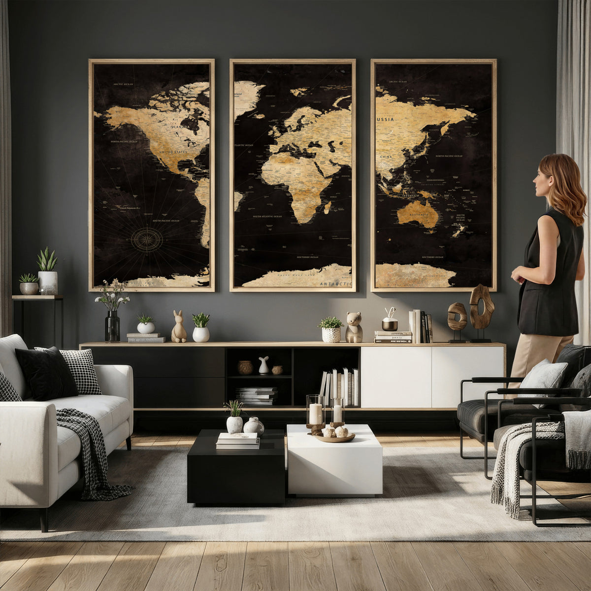 70468159-MGV-CV-36X24 - Extra Large World Map Canvas Print – Detailed Map Classic