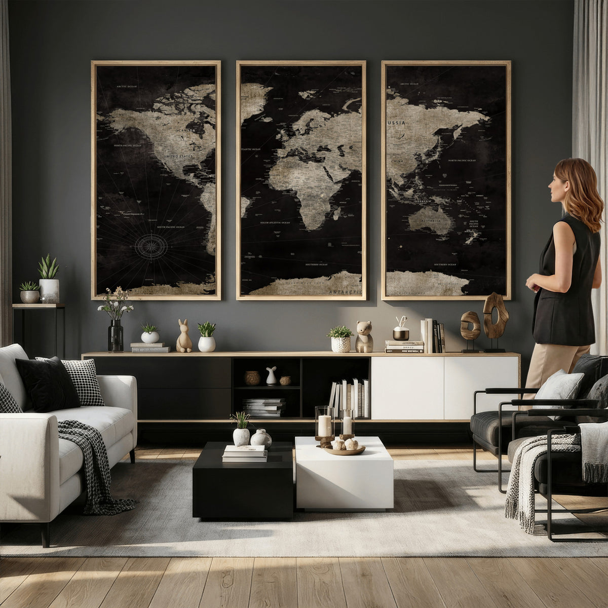 56225956-MGV-CV-36X24 - Detailed World Map Wall Art Print - Large Framed World Map