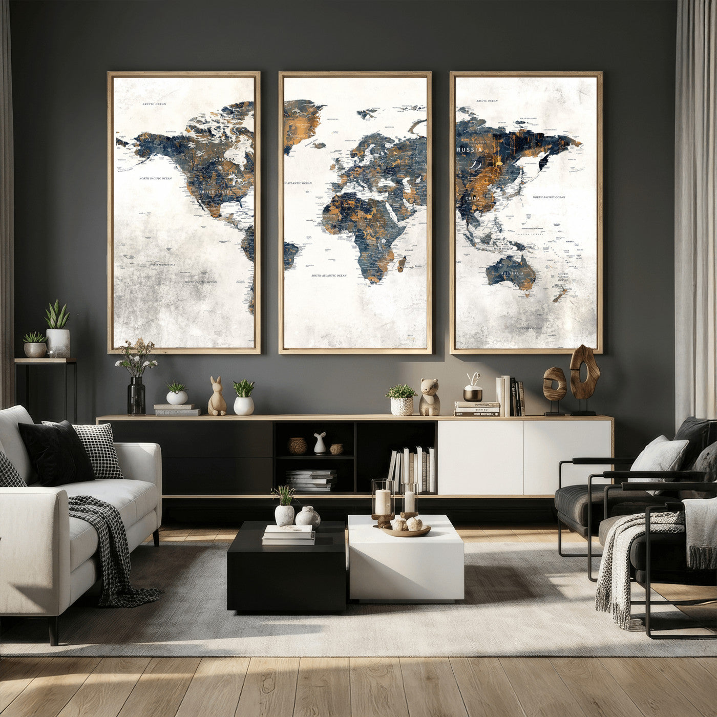 52451147-MGV-CV-36X24 - World Map Wall Art Canvas Print, Modern Decorative Framed Map Artwork Prints for Living Room, Office, Bedroom Wall Decor