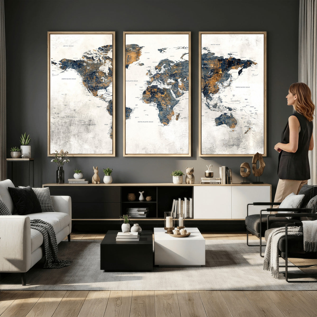 52451147-MGV-CV-36X24 - World Map Wall Art Canvas Print for Office Wall Decor