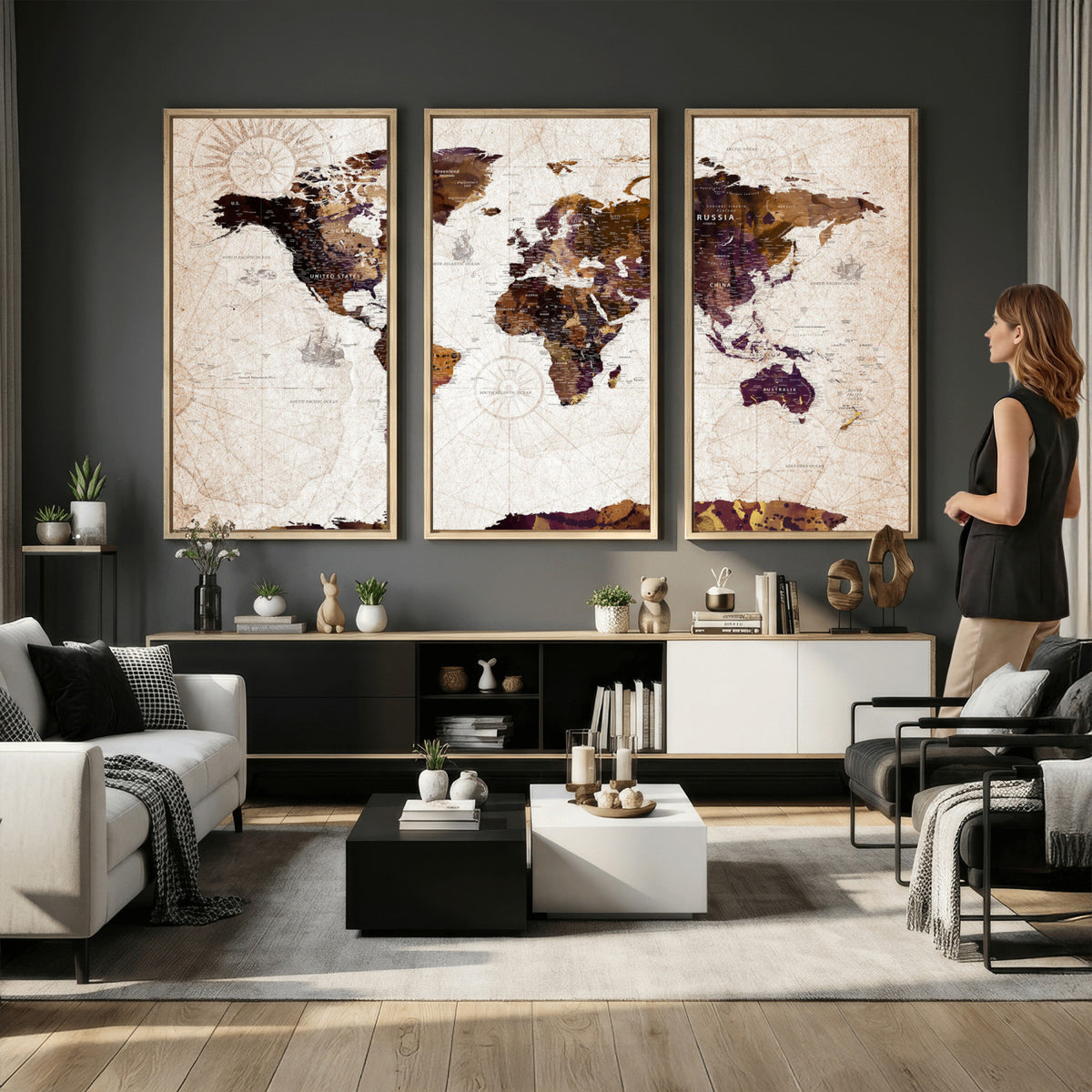 53400857-MGV-CV-36X24 - Blue Watercolor World Map Canvas Print – Framed Modern Wall