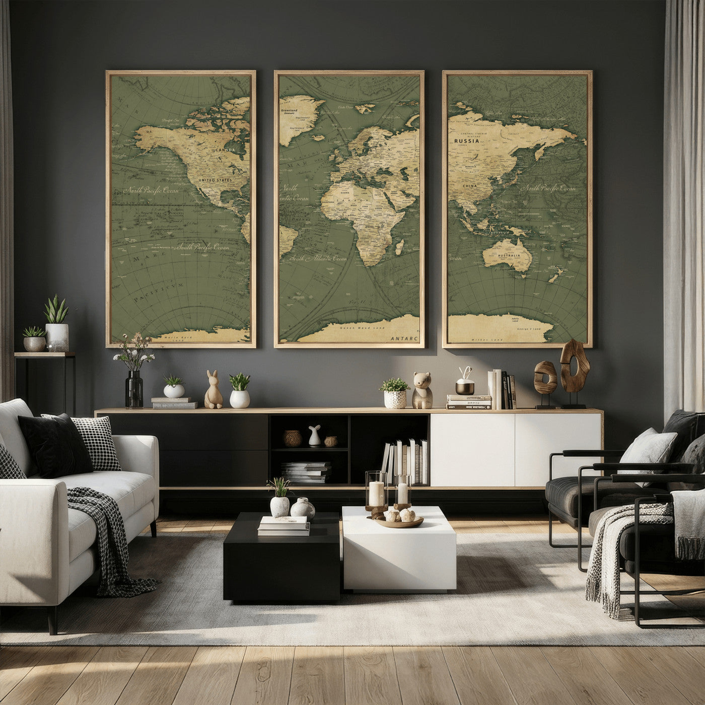 75846040-MGV-CV-36X24 - World Map Wall Art Canvas Print, Modern Decorative Framed Map Artwork Prints for Living Room, Office, Bedroom Wall Decor