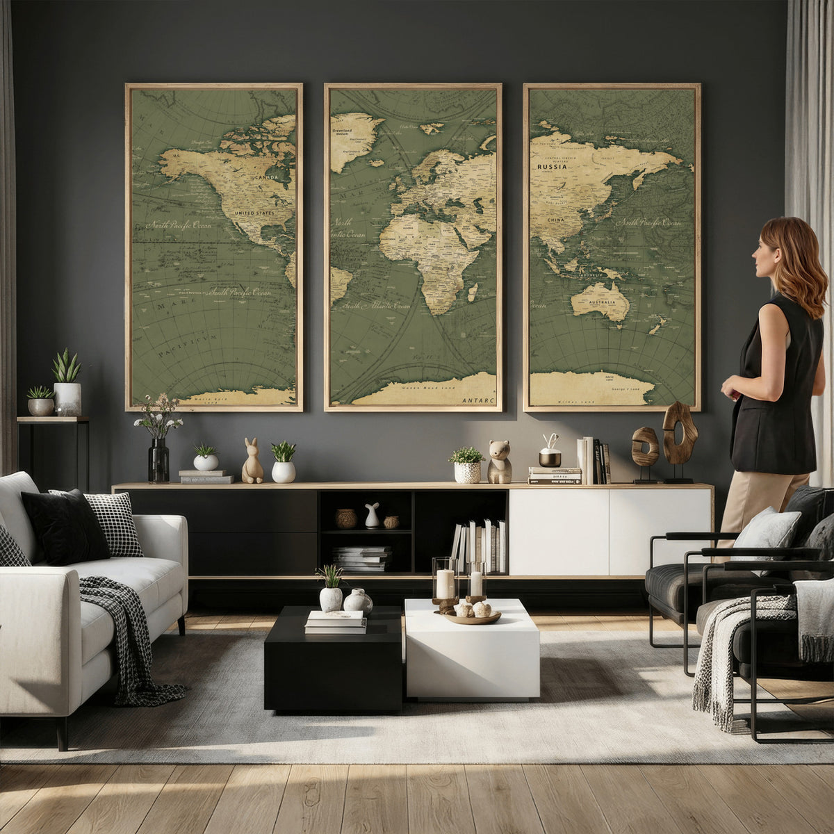 75846040-MGV-CV-36X24 - Large World Map Canvas Wall Art Print for Study Room Decor -