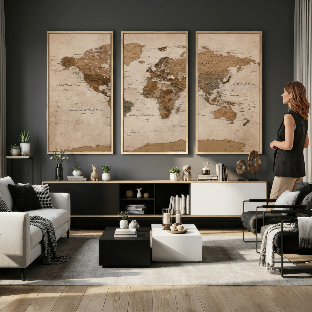 40064188-MGV-CV-36X24 - World Map Wall Art Canvas Print, Modern Decorative Framed Map Artwork Prints for Living Room, Office, Bedroom Wall Decor
