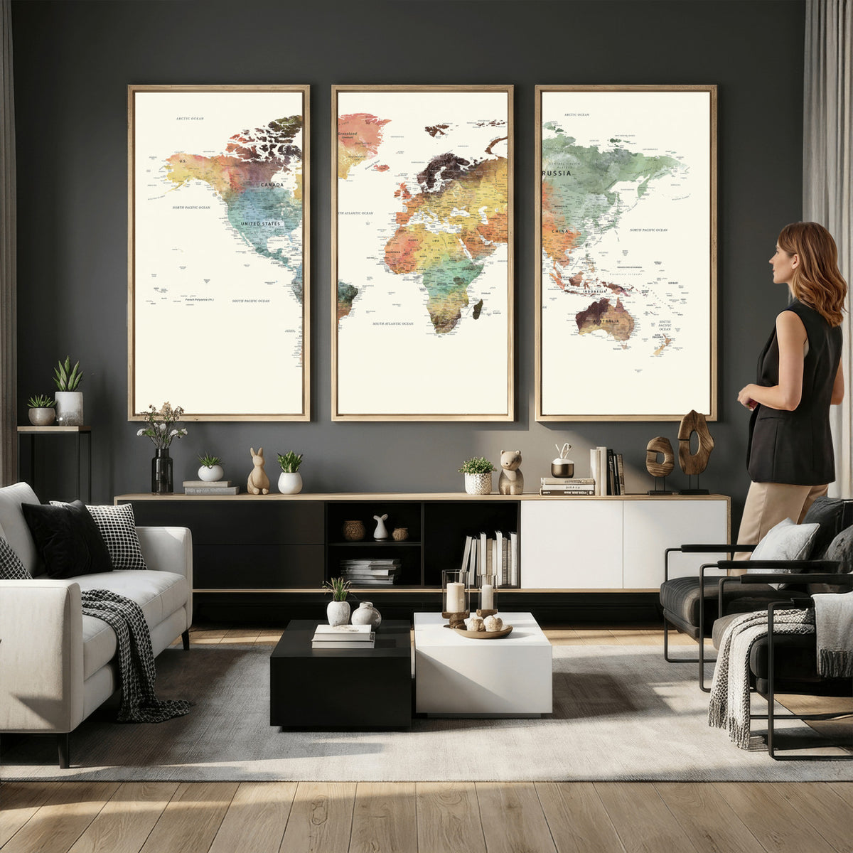 64206059-MGV-CV-36X24 - Framed World Map Wall Art Canvas Print for Living Room and Study Room