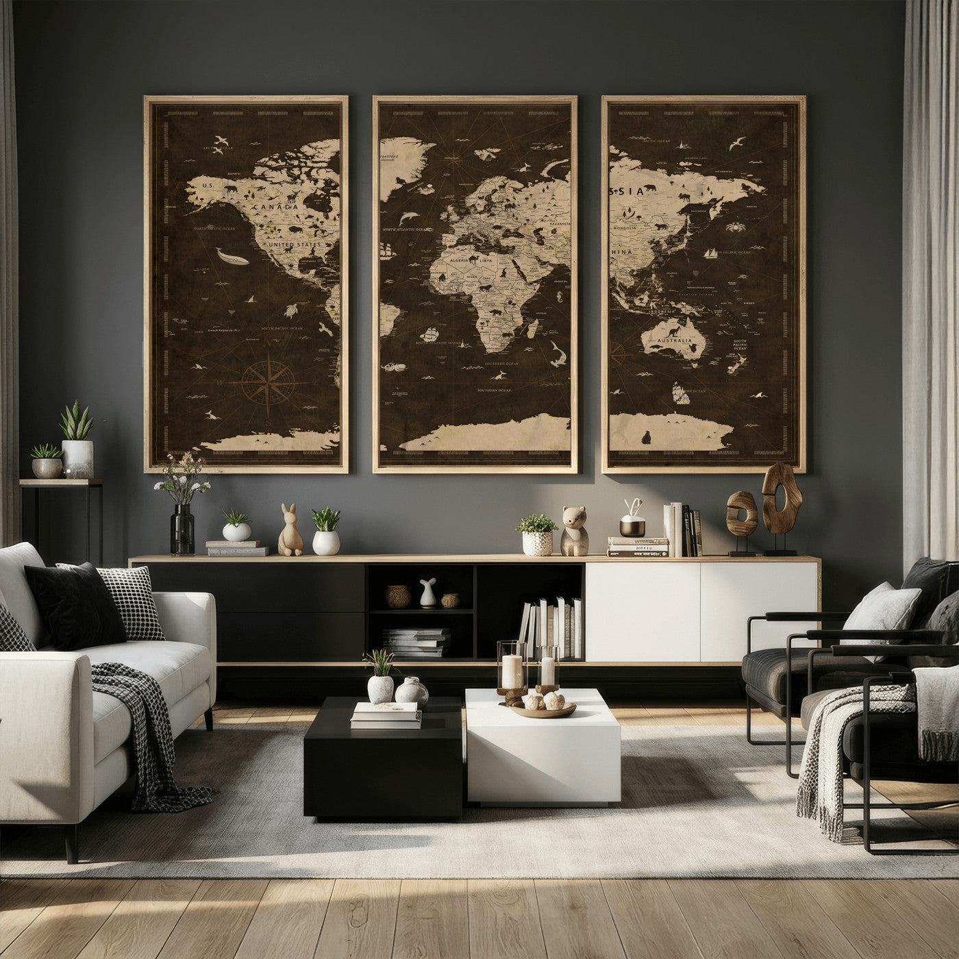 44276398-MGV-CV-36X24 - World Map Wall Art Canvas Print, Modern Decorative Framed Map Artwork Prints for Living Room, Office, Bedroom Wall Decor