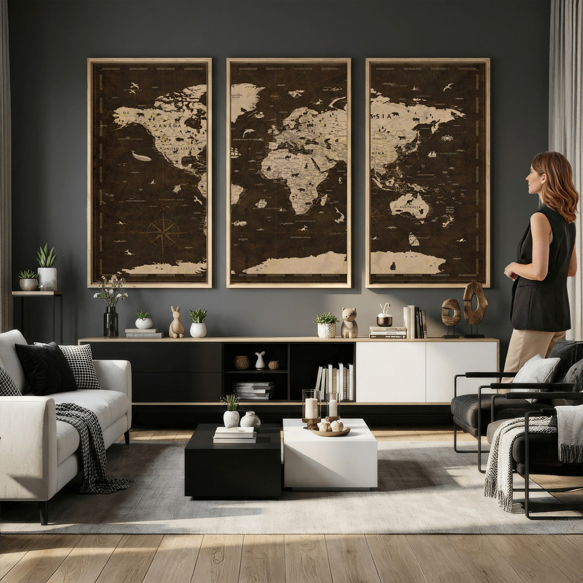 44276398-MGV-CV-36X24 - World Map Wall Art Canvas Print, Modern Decorative Framed Map Artwork Prints for Living Room, Office, Bedroom Wall Decor