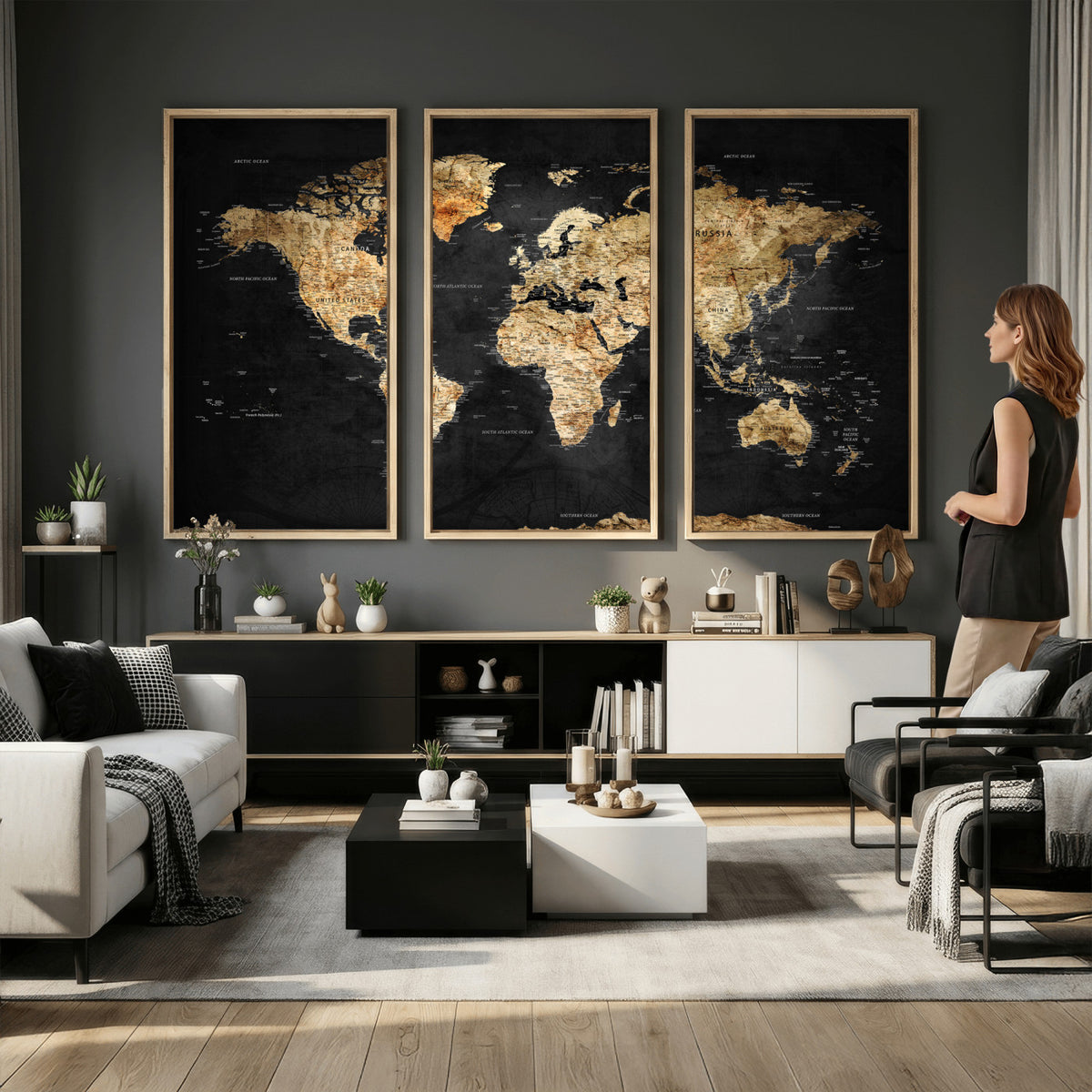 23568589-MGV-CV-36X24 - World Map Wall Art Canvas Print, Modern Decorative Framed Map Artwork Prints for Living Room, Office, Bedroom Wall Decor