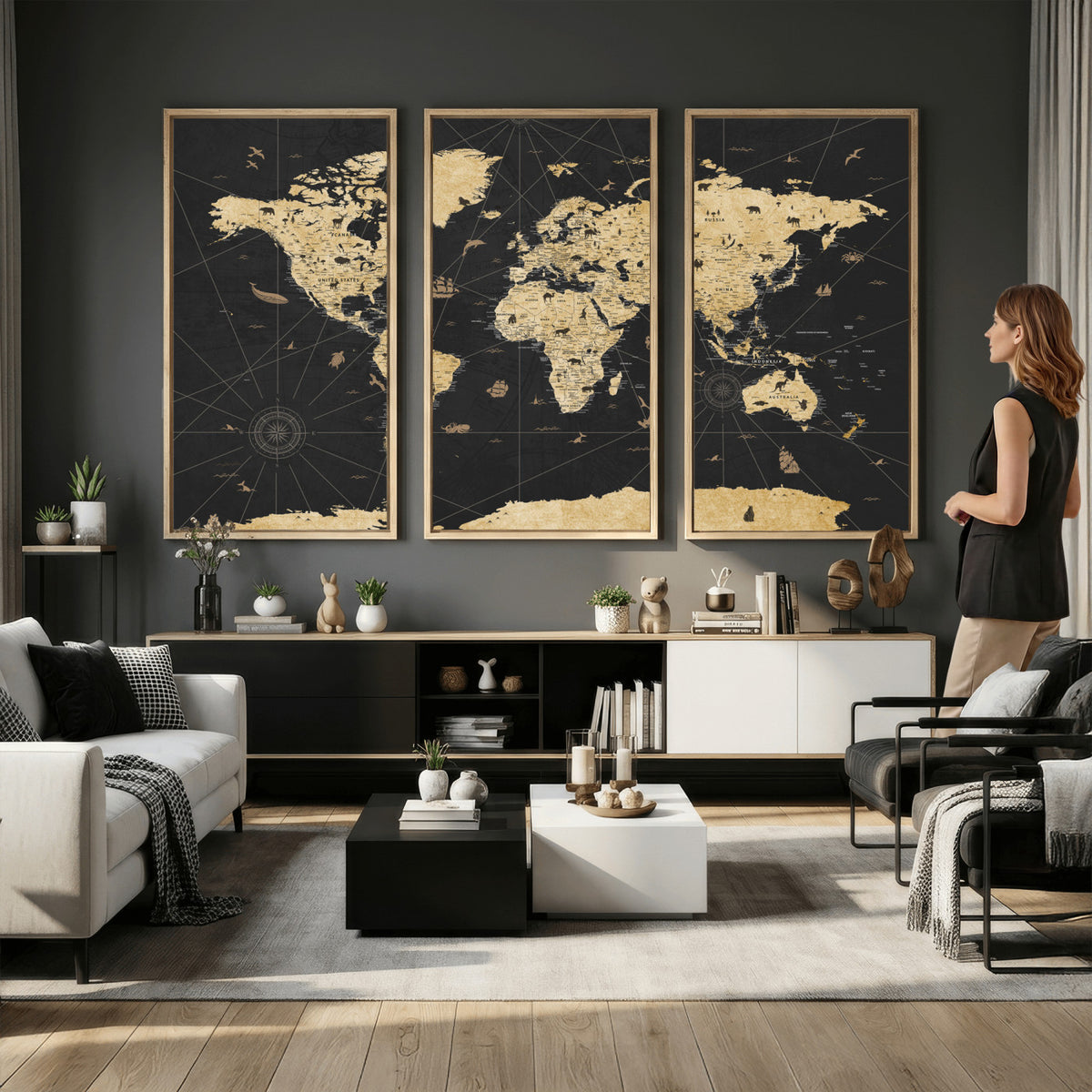 80270976-MGV-CV-36X24 - World Map Wall Art Canvas Print, Modern Decorative Framed Map Artwork Prints for Living Room, Office, Bedroom Wall Decor