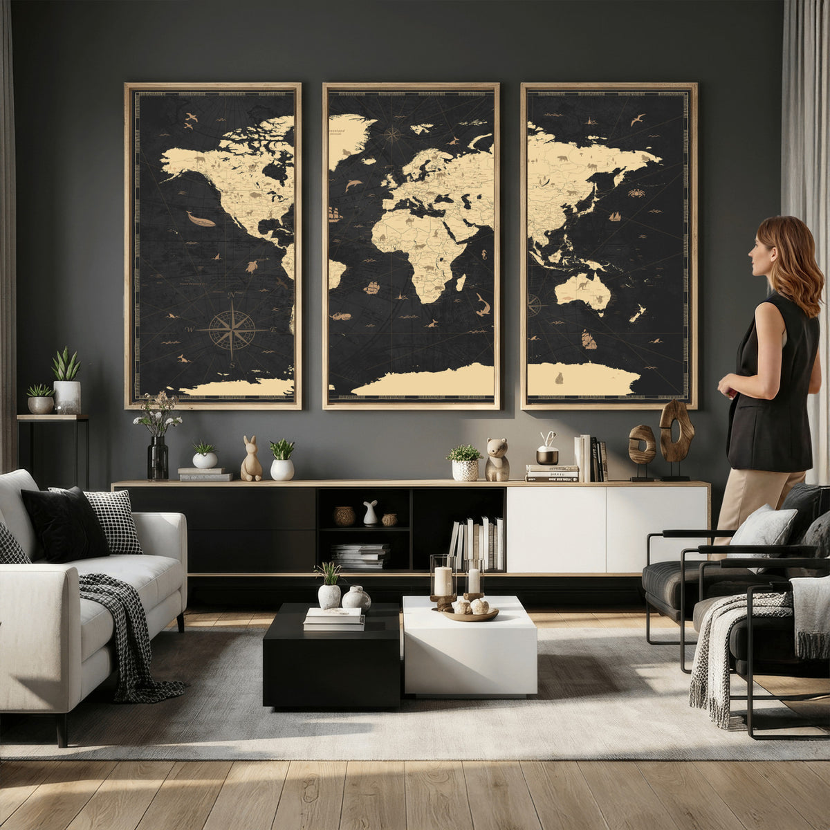 75220264-MGV-CV-36X24 - World Map Wall Art Canvas Print, Modern Decorative Framed Map Artwork Prints for Living Room, Office, Bedroom Wall Decor