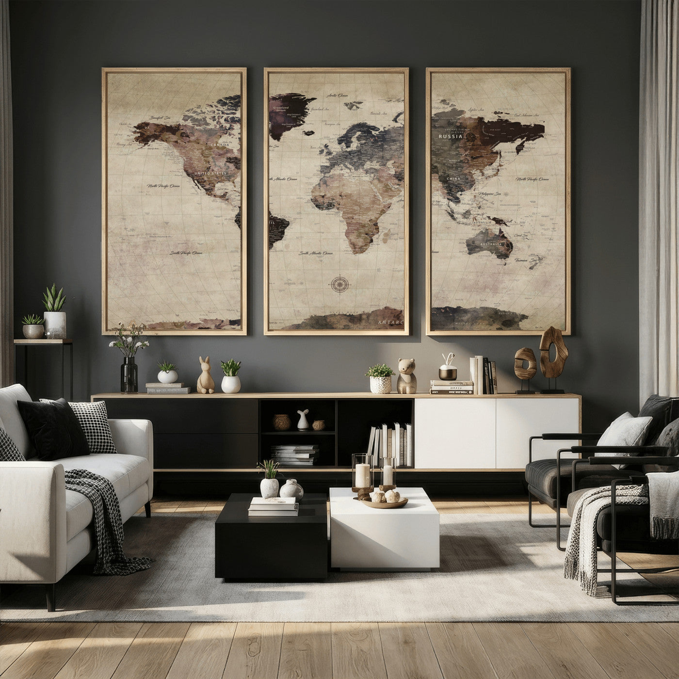 60560672-MGV-CV-36X24 - World Map Wall Art Canvas Print, Modern Decorative Framed Map Artwork Prints for Living Room, Office, Bedroom Wall Decor