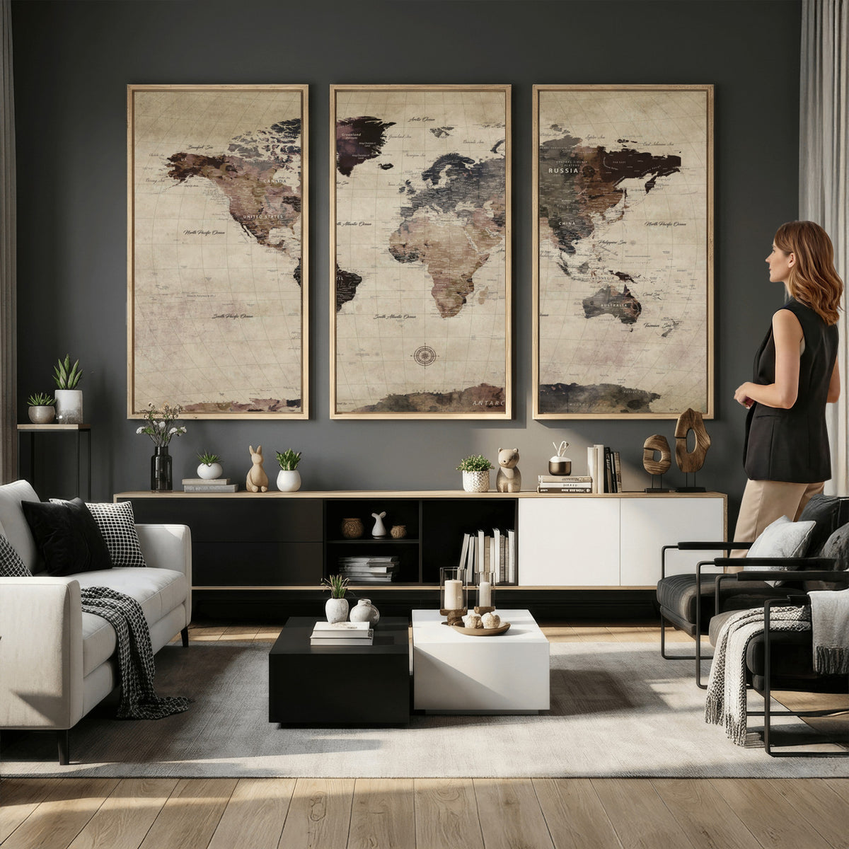 60560672-MGV-CV-36X24 - World Map Wall Art Canvas Print, Modern Decorative Framed Map Artwork Prints for Living Room, Office, Bedroom Wall Decor