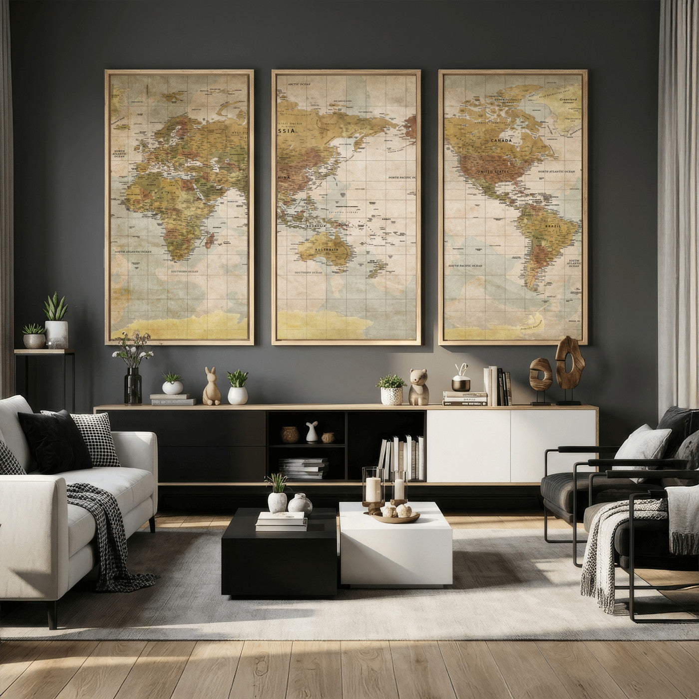 22305205-MGV-CV-36X24 - World Map Wall Art Canvas Print, Modern Decorative Framed Map Artwork Prints for Living Room, Office, Bedroom Wall Decor