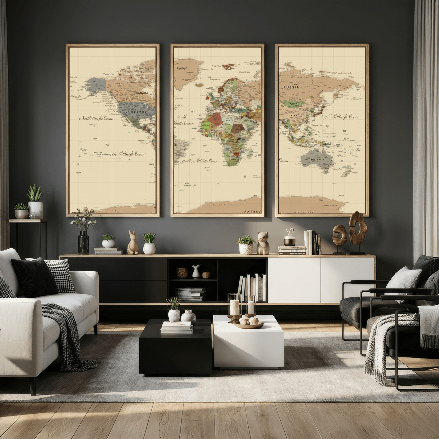31407854-MGV-CV-36X24 - World Map Wall Art Canvas Print, Modern Decorative Framed Map Artwork Prints for Living Room, Office, Bedroom Wall Decor