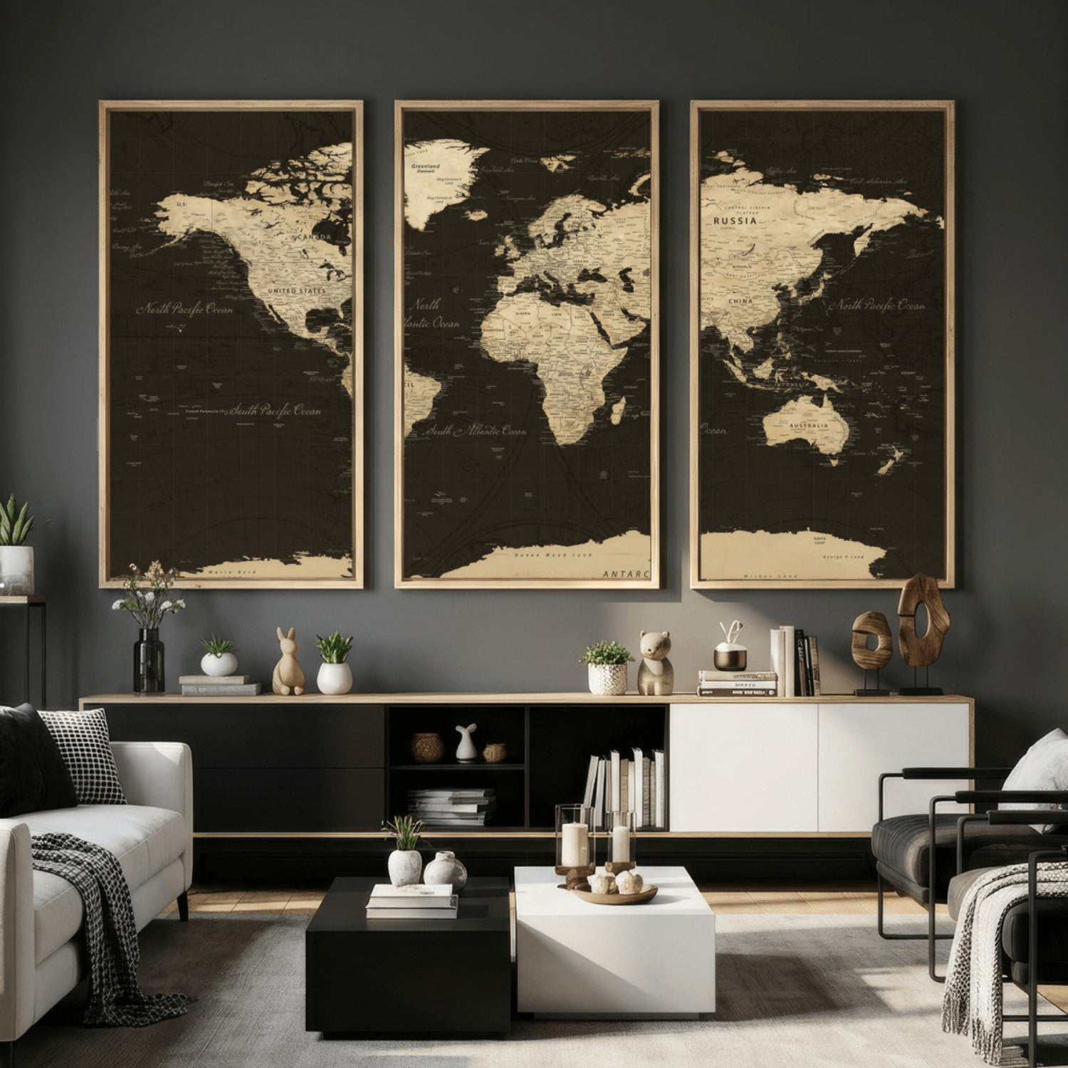 89024244-MGV-CV-36X24 - World Map Wall Art Canvas Print, Modern Decorative Framed Map Artwork Prints for Living Room, Office, Bedroom Wall Decor