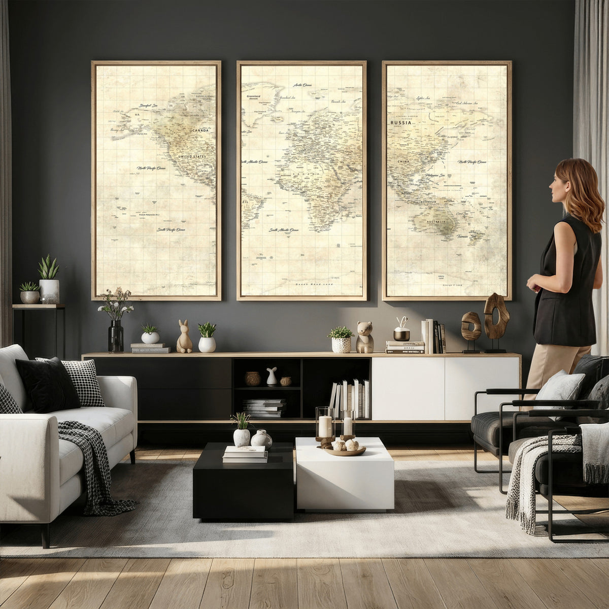 17101439-MGV-CV-36X24 - World Map Wall Art Canvas Print, Modern Decorative Framed Map Artwork Prints for Living Room, Office, Bedroom Wall Decor
