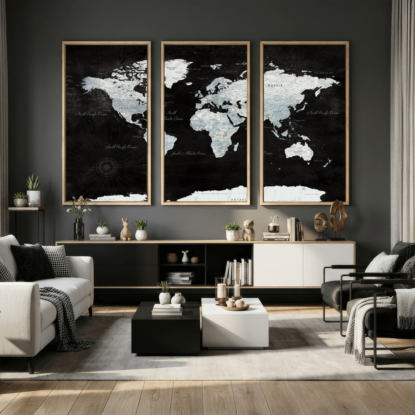 28664806-MGV-CV-36X24 - World Map Wall Art Canvas Print, Modern Decorative Framed Map Artwork Prints for Living Room, Office, Bedroom Wall Decor