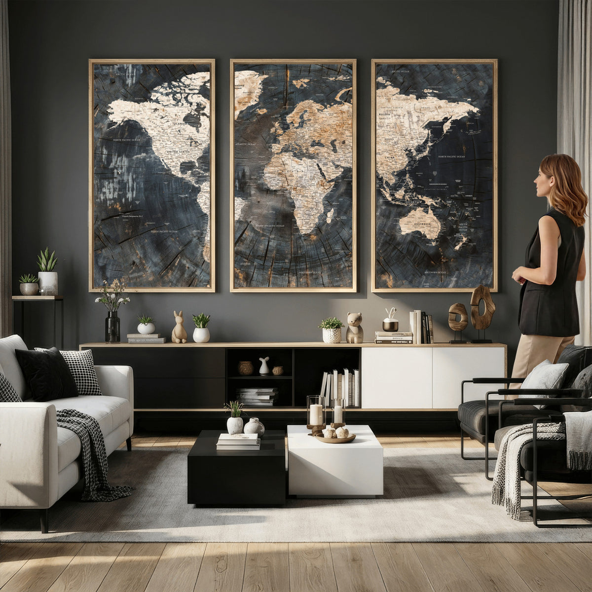 89162112-MGV-CV-36X24 - World Map Wall Art Canvas Print, Modern Decorative Framed Map Artwork Prints for Living Room, Office, Bedroom Wall Decor